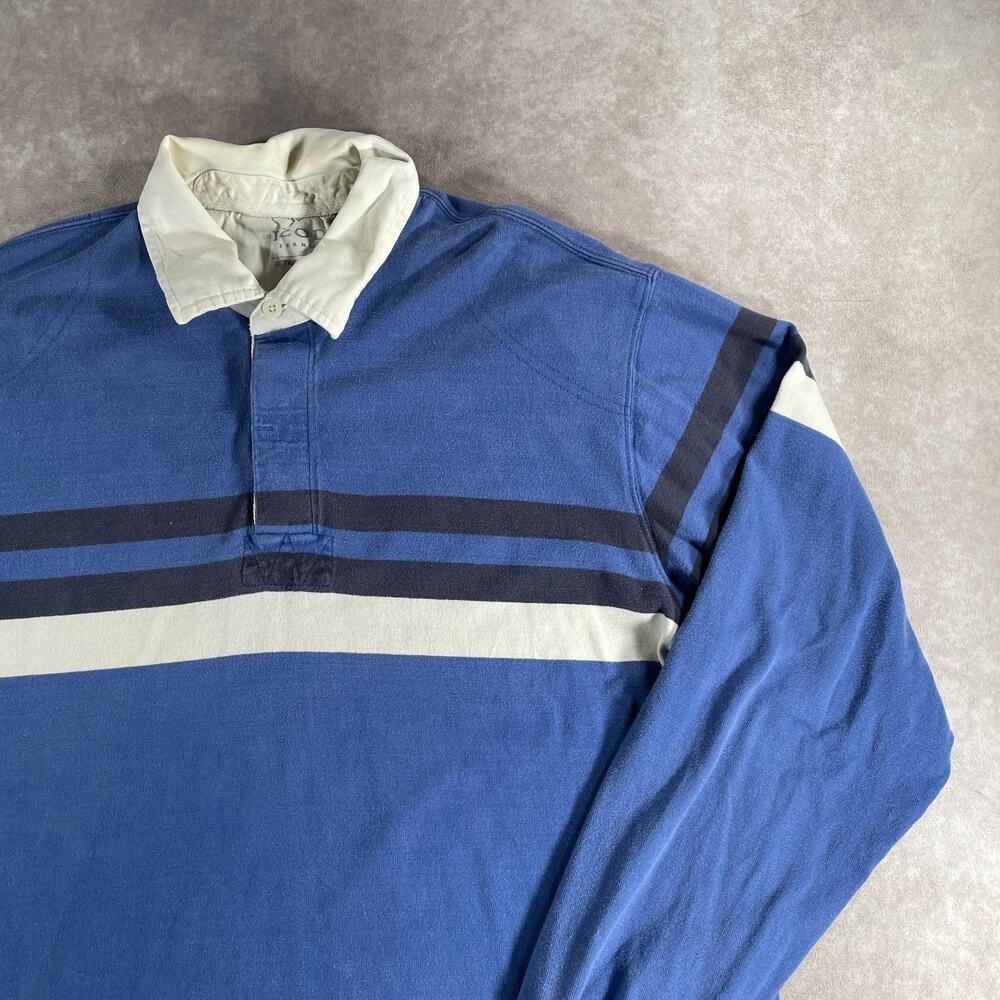 Vintage IZOD Retro Varsity Rugby Polo Shirt Blue Striped Cotton Men's XL Casual